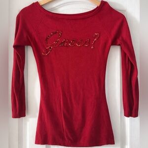 Guess vintage y2k ribbed sweater sequin logo